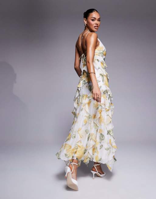 Ever New one shoulder ruffle maxi dress in yellow floral, 2 of 4