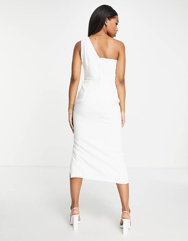 Ever New one shoulder structured midi dress in white GN8250