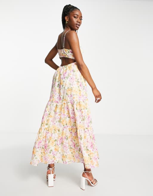 chinese dress ladies Floral-Embroidered Tiered Maxi Dress Dusty Orchid / L