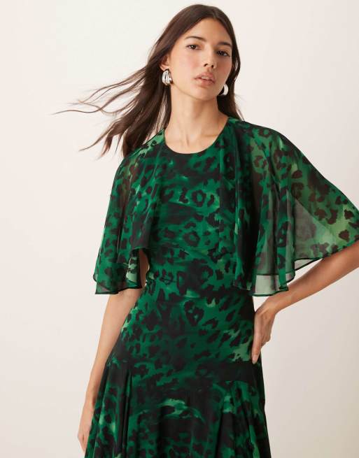 Ever New open back ruffle maxi dress in emerald leopard, 3 of 4