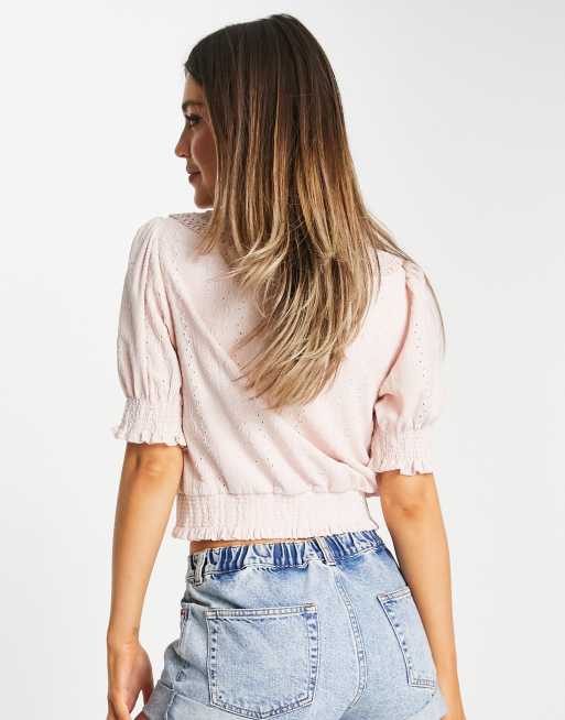 Ever New oversized collar eyelet blouse in powder pink, 2 of 4