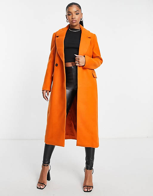 Ever New oversized woven coat in orange | ASOS