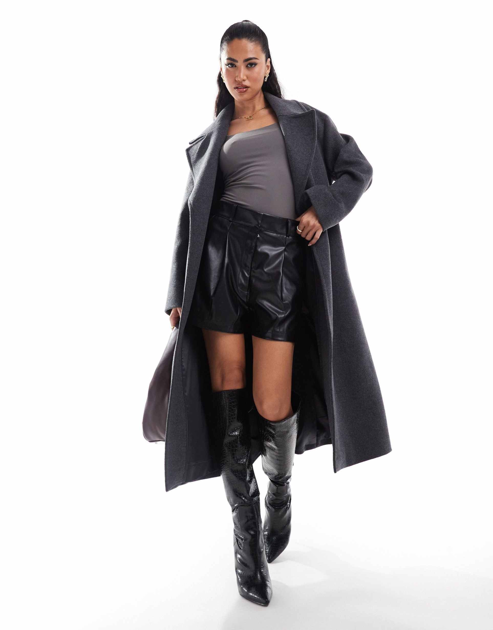 ever new oversized wrap coat in charcoal gray heather