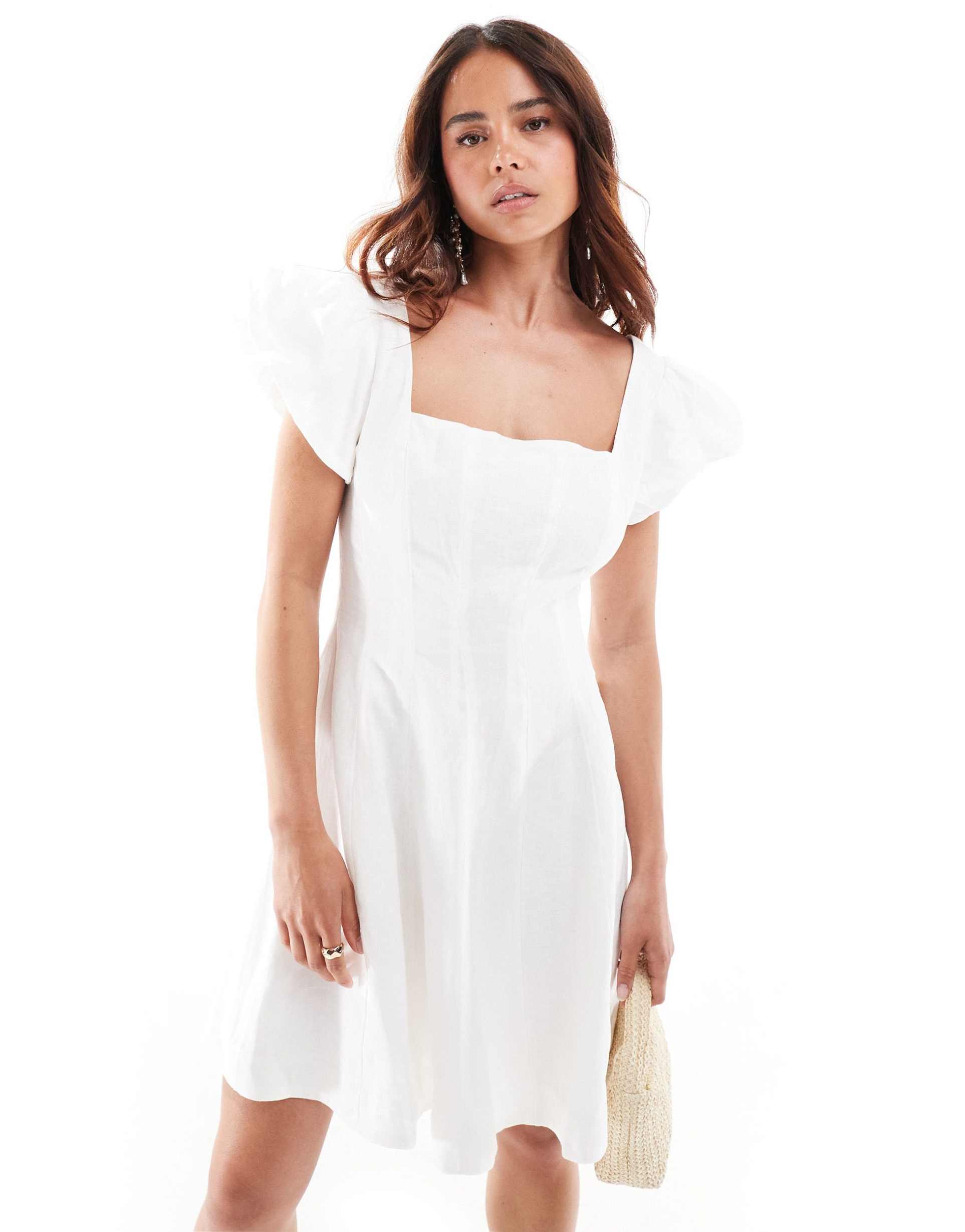 ever new paneled ruffle mini dress in ivory