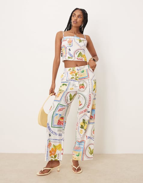 Ever New pants in postcard print - part of a set - view 1
