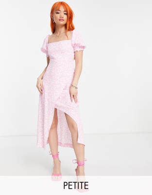 Ever New Petite 90s Square Neck Midi Dress In Ditsy Floral-pink