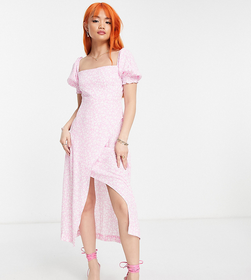 Ever New Petite 90s square neck midi dress in ditsy floral-Pink