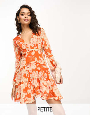 backless floral skater mini dress in orange-Red