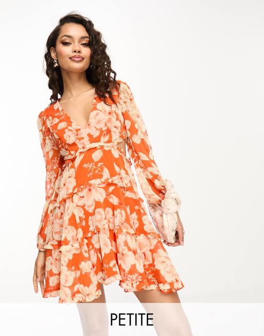 Ever New Petite backless floral skater mini dress in orange ASOS