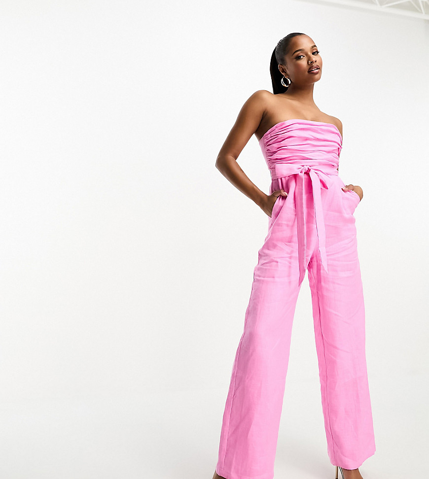Ever New Petite bandeau wide leg jumpsuit in pink