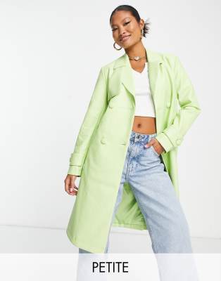 belted metallic PU jacket in lime-Green