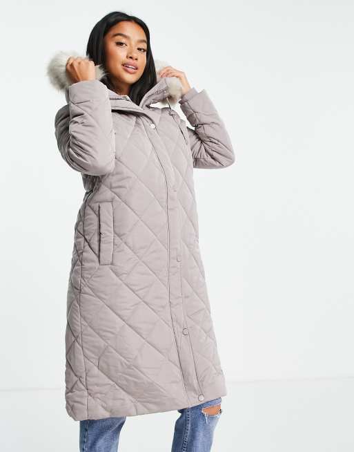 Silver Metallic Hooded Faux Fur-Trimmed Puffer Coat