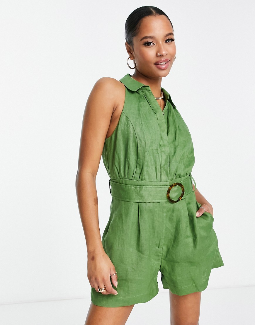 Forever New Petite Ever New Petite Belted Romper In Olive Green