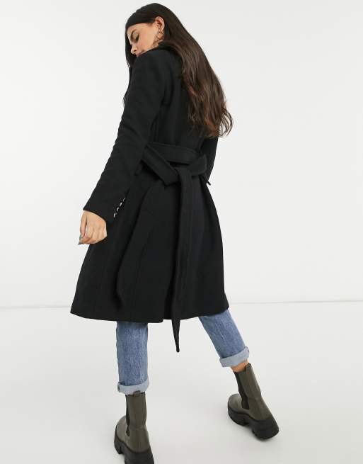 Belted Wool Look Trench Coat