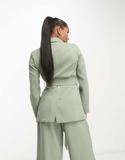 ASOS EDITION cutaway blazer & wide leg pants suit in sage