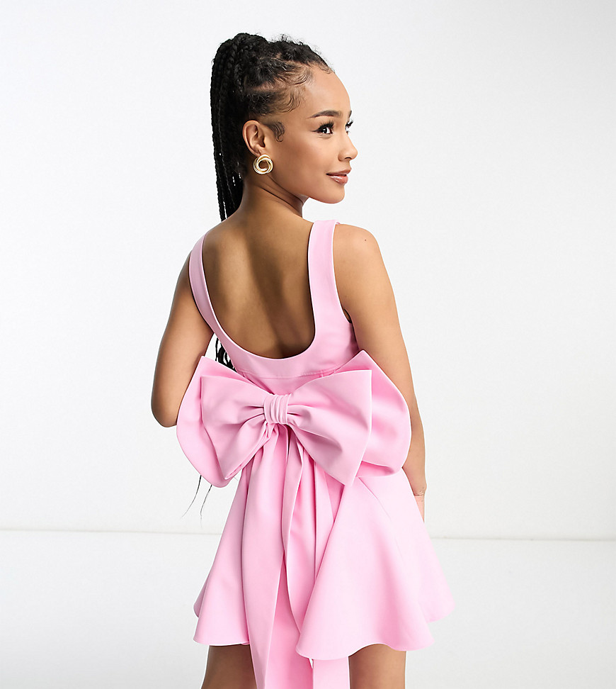 Ever New Petite bow back mini dress in pastel pink