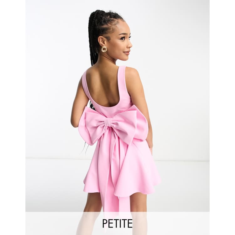 open lace back dress Adore Me More Pink Bow Back Mini Dress