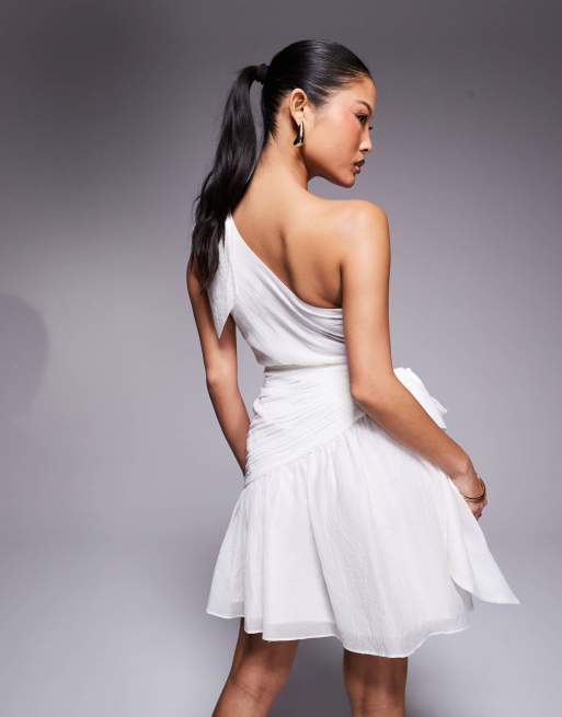 Ever New Petite bow detail asymmetric mini dress in porcelain, 3 of 4