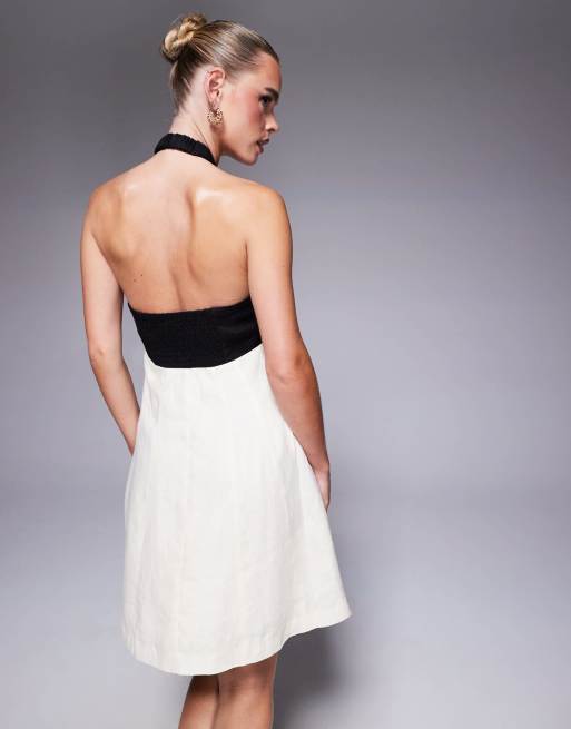 Ever New Petite contrast halter neck mini dress in black and
