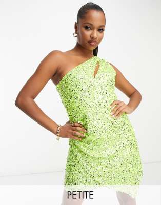 cut-out drape sequin mini dress in lime-Green