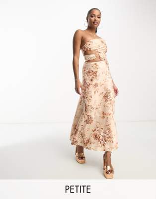 Ever New Petite Cut Out Maxi Dress In Brown Floral Satin