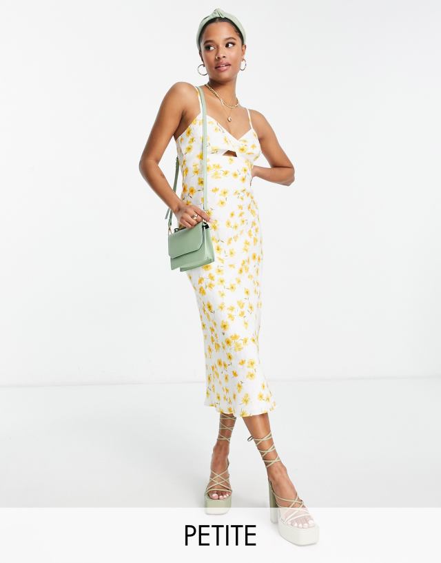 Ever New Petite cut-out midi dress in ivory buttercup floral