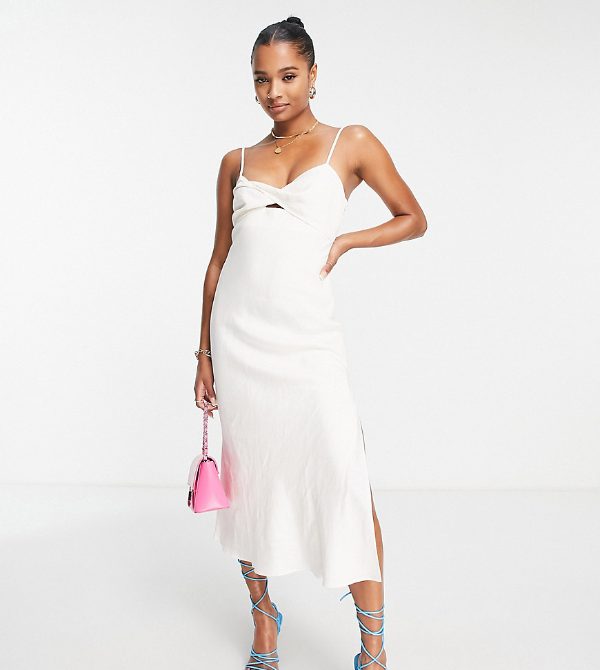 Ever New Petite cut-out midi dress in ivory-White