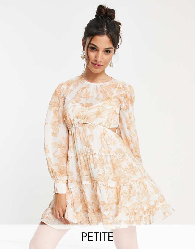 Ever New Petite cut-out mini dress in ochre floral