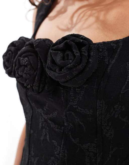 Ever New Petite double layer jacquard mini dress in black, 3 of 4