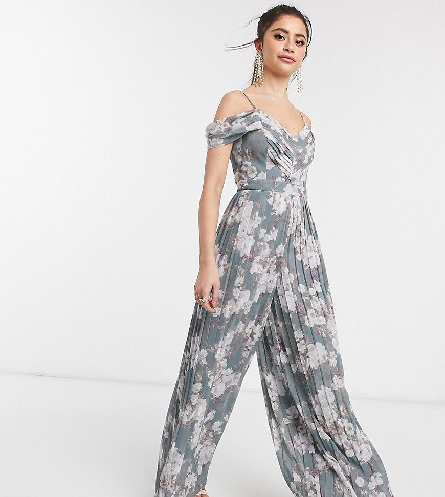 Ever New Petite drape sleeve jumpsuit in dusky floral print-Multi