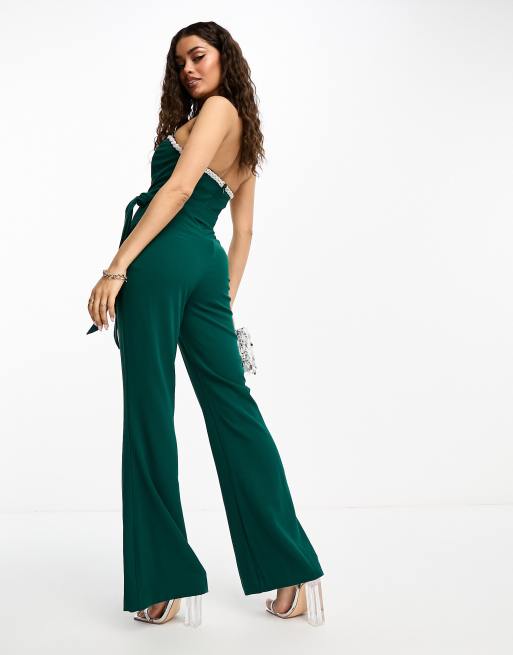 Ever New Petite embellished bandeau jumpsuit in emerald