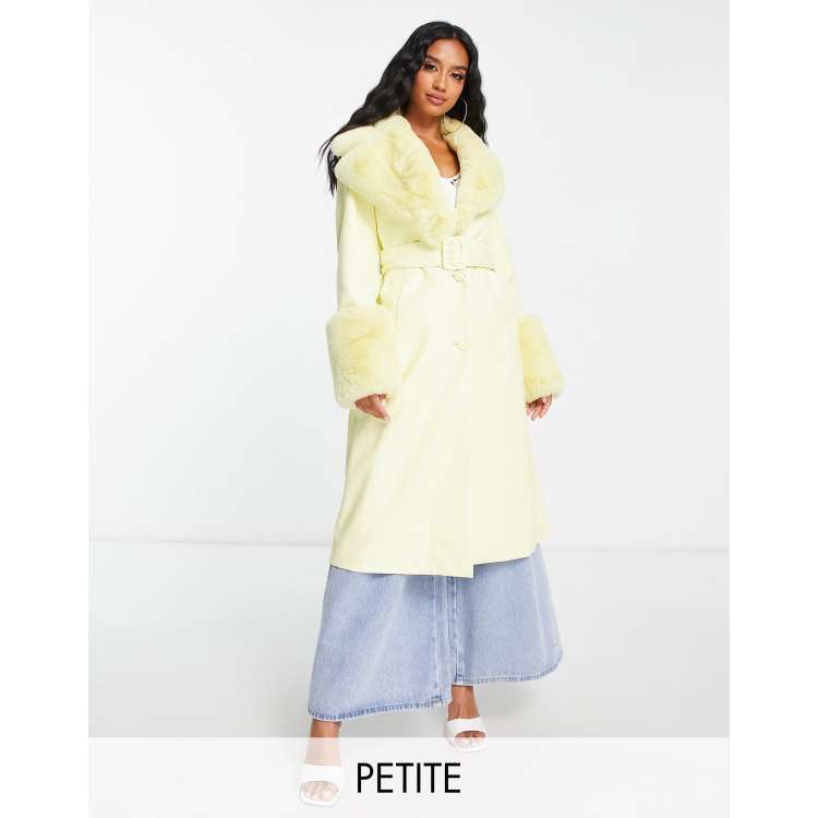 Topshop yellow faux store fur trim coat