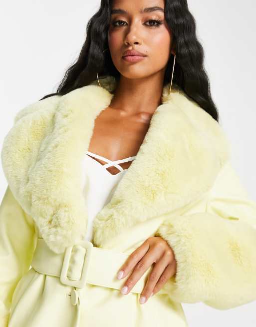 Topshop yellow fur clearance coat