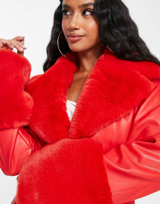 Red faux fur hot sale coat womens