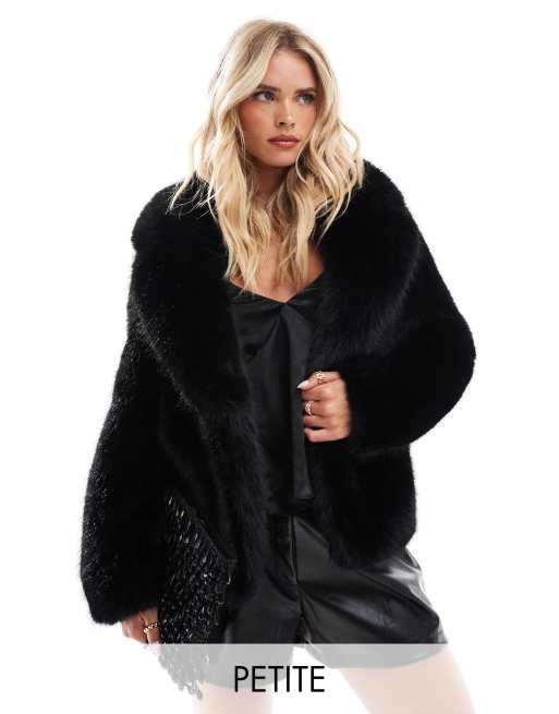 Black faux fur coat petite online