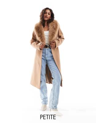 faux fur collar coat in camel-Neutral