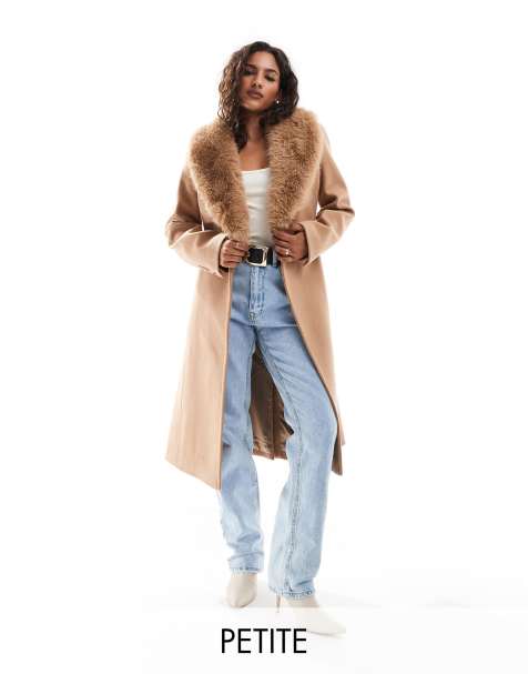 Ever New Petite faux fur collar coat in camel - view 1