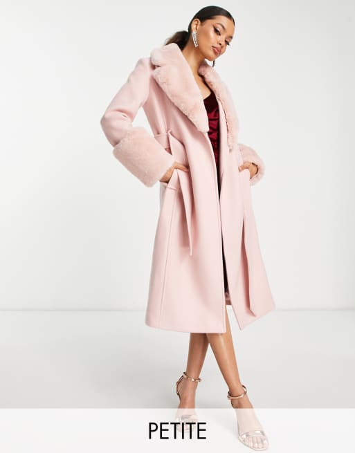 Ever New Petite faux fur collar coat with cuffs in pink