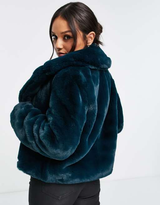 Ever New Petite faux fur collared coat in emerald green ASOS