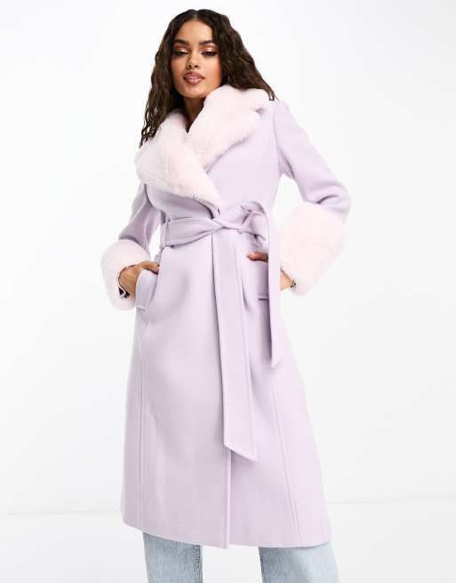 Ever New Petite faux fur midi coat in lilac, 4 of 4