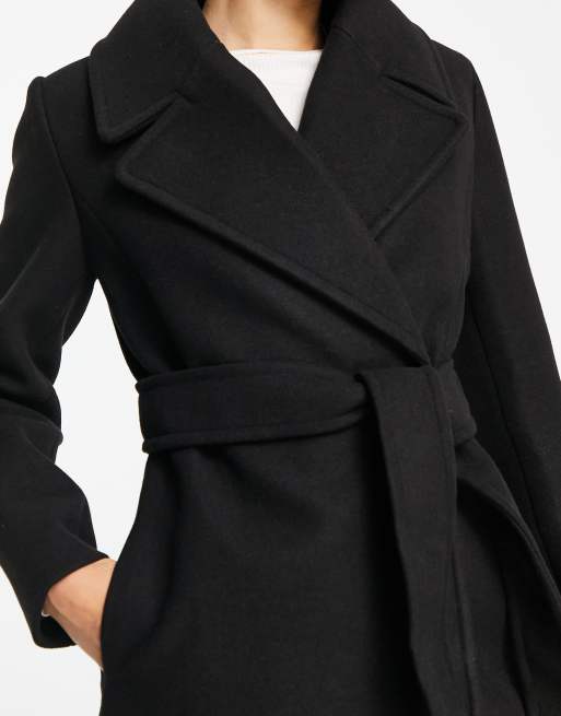 Black wrap coat with belt sale