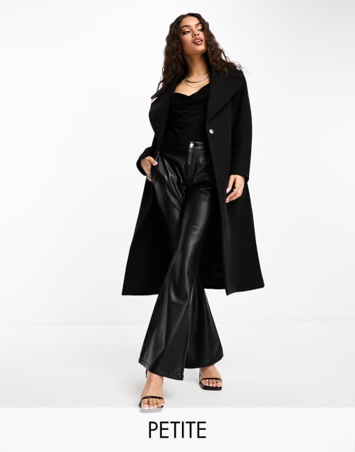 Fleece & Faux Leather Long Wrap Jacket Very Black/Snow - SPANX