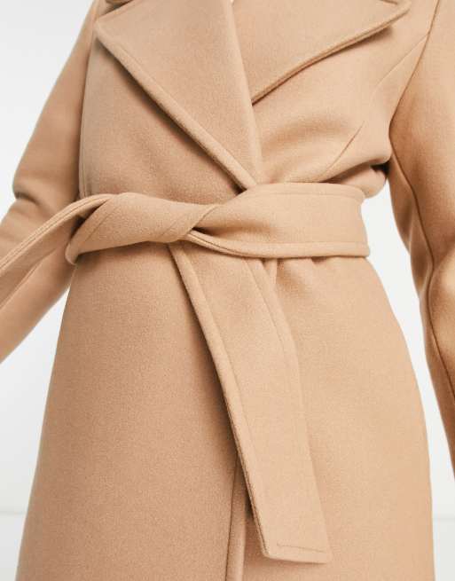 Women's Wide Collar Wrap Coat - Short-Length - Camel Small / Camel