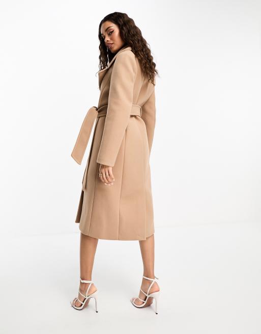 Ever New formal wrap coat with tie belt in camel