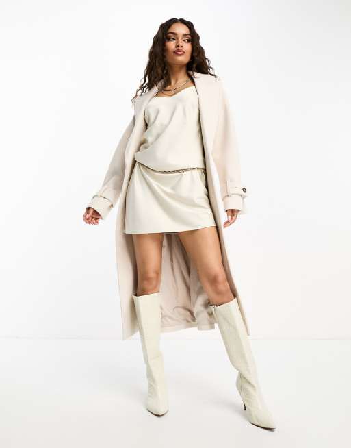 Cream wrap coat with on sale belt