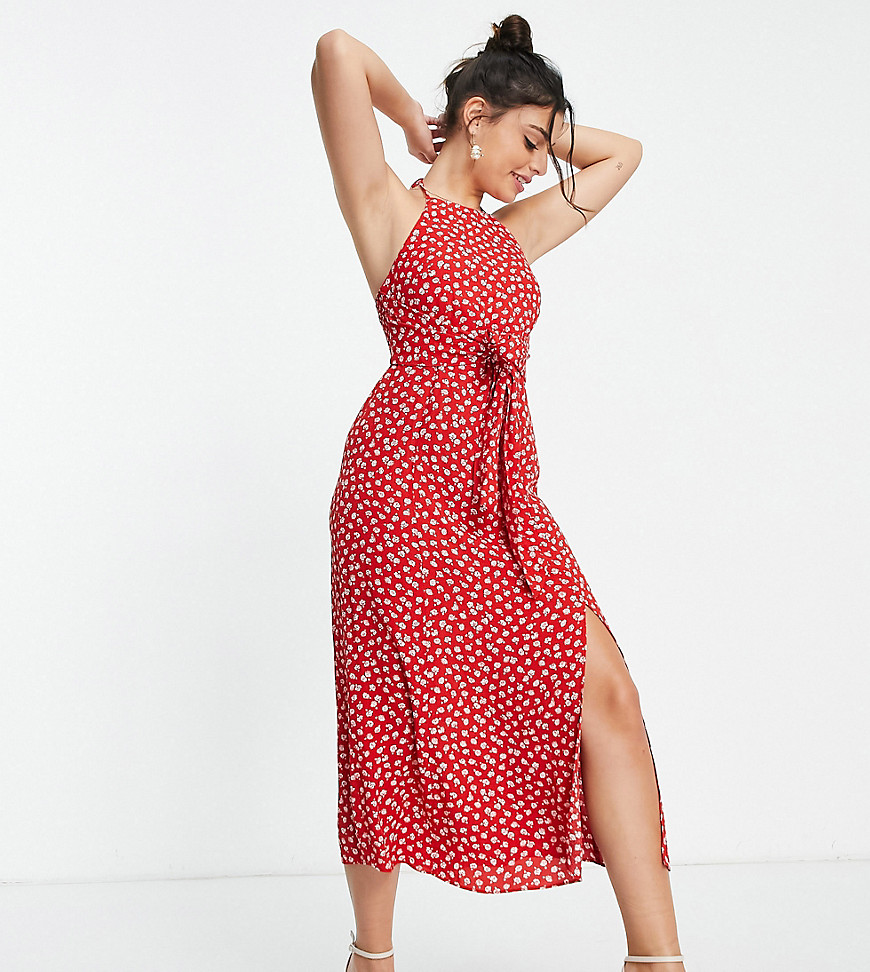 Forever New Petite Ever New Petite Halter Midi Dress In Red Ditsy Floral