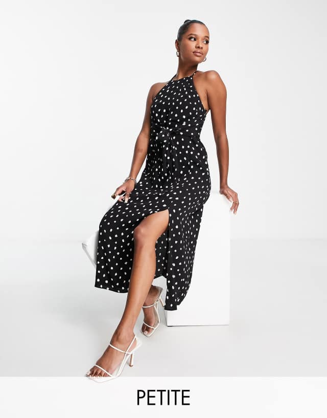 Ever New Petite halter neck midi dress in polka dot