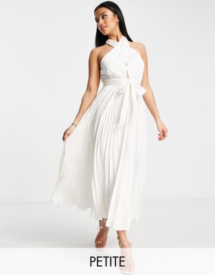 Forever New Petite Ever New Petite Halter Neck Pleated Midi Dress In White