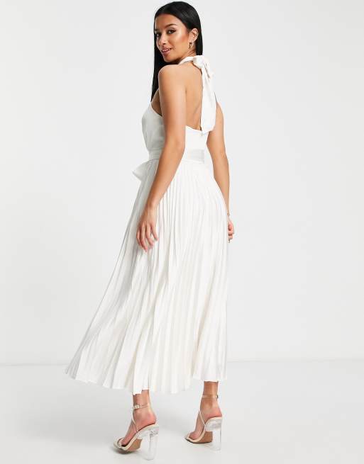 Ever New Petite halter neck pleated midi dress in white