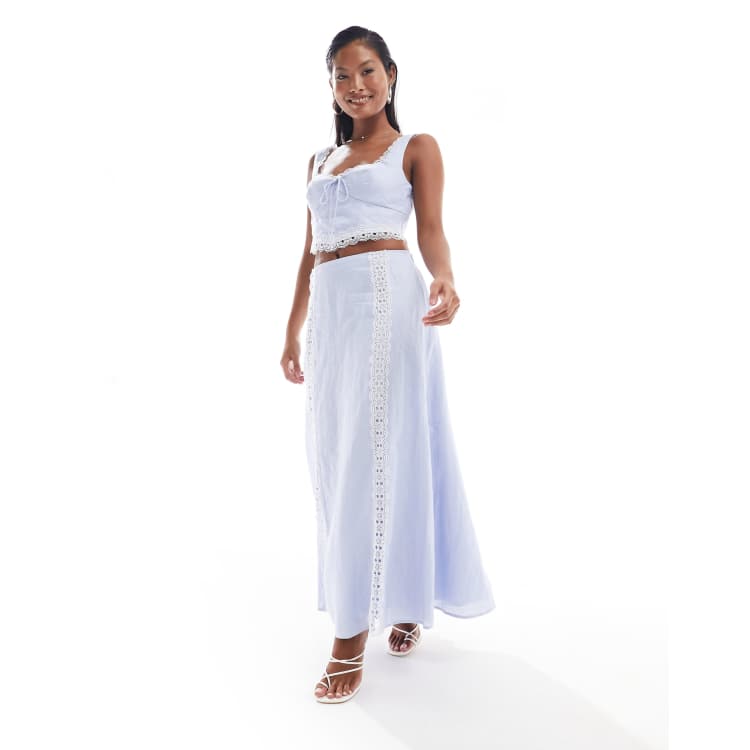 ★EXPIRED GIRL★LACE CHECK MAXI SKIRT PALE BLUE★韓国送料込 205713683-1-babyblue?$n_750w$&